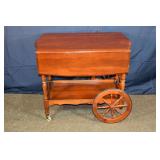 Cherry drop-leaf rolling tea cart 18-36x34x29"h; a