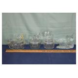 4 figural glass table wares: 3 powder boxes and an