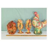 4 ceramic chicken decorations; as is