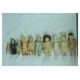10 assorted vintage dolls, tallest 7"; as is