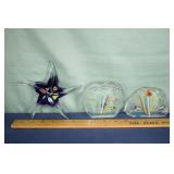 3 Art glass paperweights: starfish, etc.; as is