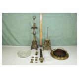 2 glass and cast metal disassembled ashtray stands