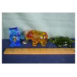 3 West Virginia Art glass 5" figures: Kanawha blue