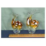 2 Dale Tiffany Art glass deer figures, tallest 7"h