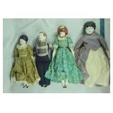 4 porcelain dolls, tallest 17"; as is