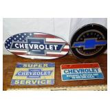 3 Chevrolet signs and auto plate; as is