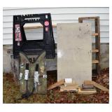 Lot: Husky saw horses, deer stand, steel panel, et
