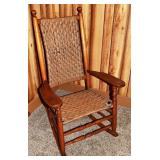 Oak splint rush rocking arm chair; as is