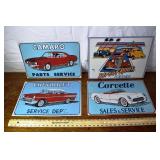 4 metal car signs; as is