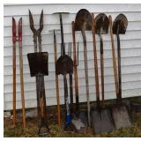 Collection of 8 shovels, etc.; as is