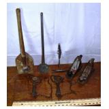 Vintage tools: 2 Victor traps, 2 planes, etc.; as