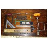 Lot: brace, bits, squares, etc.; as is