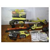 Ryobi 18V cordless Tools: 2 trimmers, saw, drill,