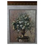 Framed print still life vase of flowers, 37x43"h;