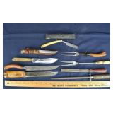 Lot of vintage cutlery knives, forks, razor, sharp