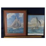 2 framed John Moll prints of sailboats, largest 21