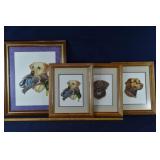 4 framed bird dog prints by Roger Cruwys, largest