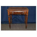 19th C single drawer work table, 26x16x28"h; as is
