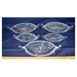 5 Fostoria American pattern glass boat shaped reli