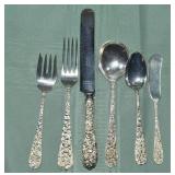 6 pcs Stieff Rose sterling silver flatware, some m