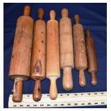 6 primitive pastry rolling pins; as is