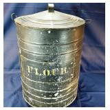 Large tin flour canister, 15x27"h; as is
