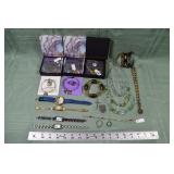 Lot: sterling bracelet and 2 rings, 4 watches, 8 b