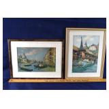 2 framed prints: gondolas in Venice, Continental c