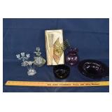Fancy hair comb and fan, 6 glass table wares; as i