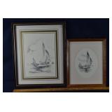 2 framed John Moll prints of Chesapeake Skipjacks,