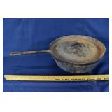 12" cast iron footed deep skillet with lid; as is