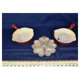 2 Griswold cast iron enamel skillets and Hearts St