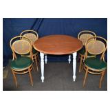Painted maple round table 38x30"h with 4 wicker pa