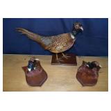 Mounted pheasant 15"h and 2 wall plaques; as is
