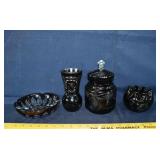 4pcs. Bohemian ruby cut to clear glass table wares