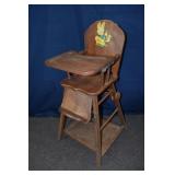 Vintage maple convertible high chair; as is
