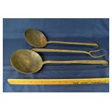 3 large vintage  wrought metal cooking utensils; a