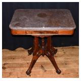 19th C. carved wood and rose marble top parlor tab