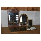 4 wall mirrors including vintage 46x15"h over-mant