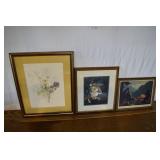 3 framed prints, largest 18x22"h; as is