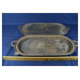 2 antique ~20" cast iron oblong griddles; as is