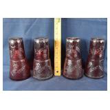 4 Bohemian cranberry cut to clear glass bedside wa