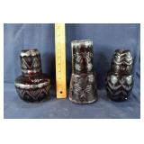 3 Bohemian ruby cut to clear glass bedside water s