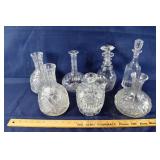 7 early pattern glass decanters; as is
