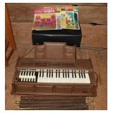 Emenee Audion chord organ, stool, music; as is