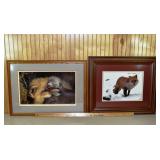 2 framed fox prints, largest 28x22"h; as is