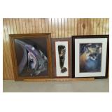 3 framed animal prints, largest 20x24"h; as is