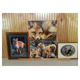 4 fox prints, largest 15x19"h; as is