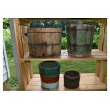 4 old wooden buckets/measures; as is