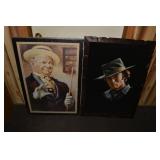 Framed print of WC Fields and velvet painting of C